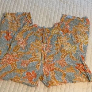 Roxy Tropical Print Pants in Orange and Blue